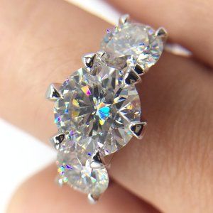 Certified 5ct. t.w. Moissanite Diamond Three Stone Engagement Ring NEW